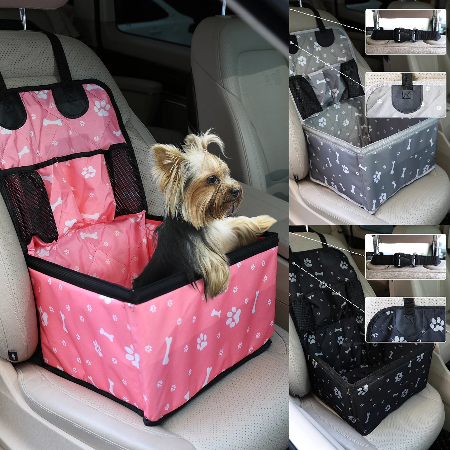 Portable Pet Car Seat with Storage Pockets