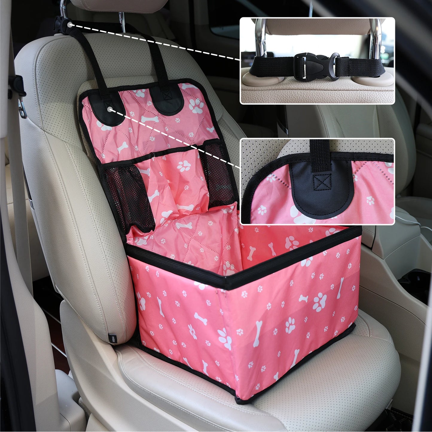 Portable Pet Car Seat with Storage Pockets